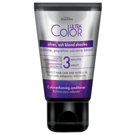 JOANNA Ultra Color Spalvą keičiančios plaukų kondicionierius 3 minučių - sidabriniai ir pelenų atspalviai šviesiems plaukams 100 g