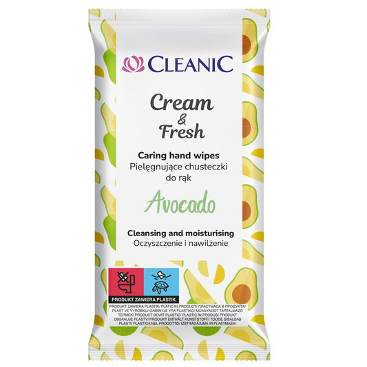 CLEANIC Priežiūros servetėlės rankoms Cream & Fresh - Avokadas 1op-15vnt
