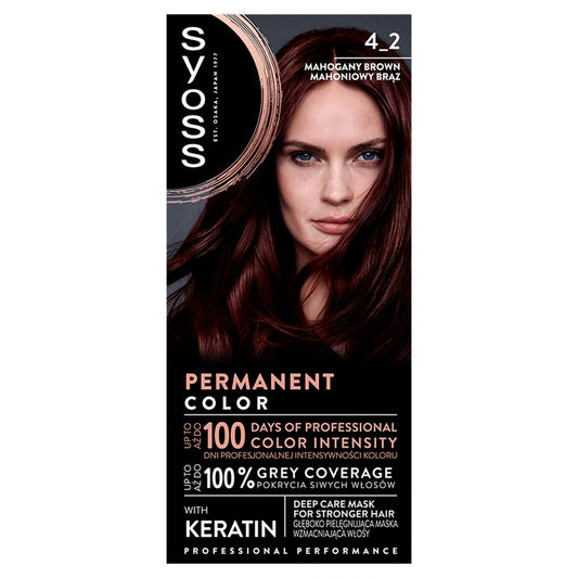 SYOSS Permanent Color Plaukų dažai 4_2 Mahoniowy Brąz