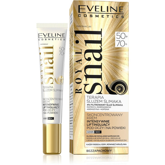 EVELINE Royal Snail 50+/70+ Koncentruotas intensyviai liftuojantis kremas paakiams ir vokams dienai/nakčiai 20 ml