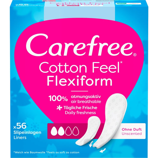 CAREFREE Medvilnės Jausmas Flexiform Higieninės įklotai be kvapo 1 pakuotė - 56 vnt.