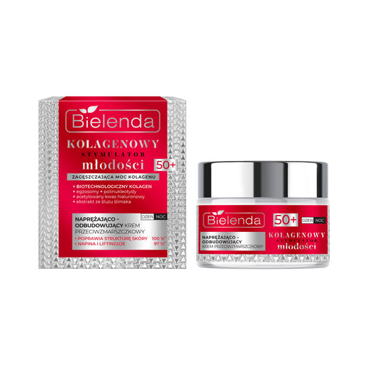 BIELENDA Kolageninis Jaunystės Stimuliatorius Stangrinantis - atkuriantis kremas nuo raukšlių 50+ 50 ml