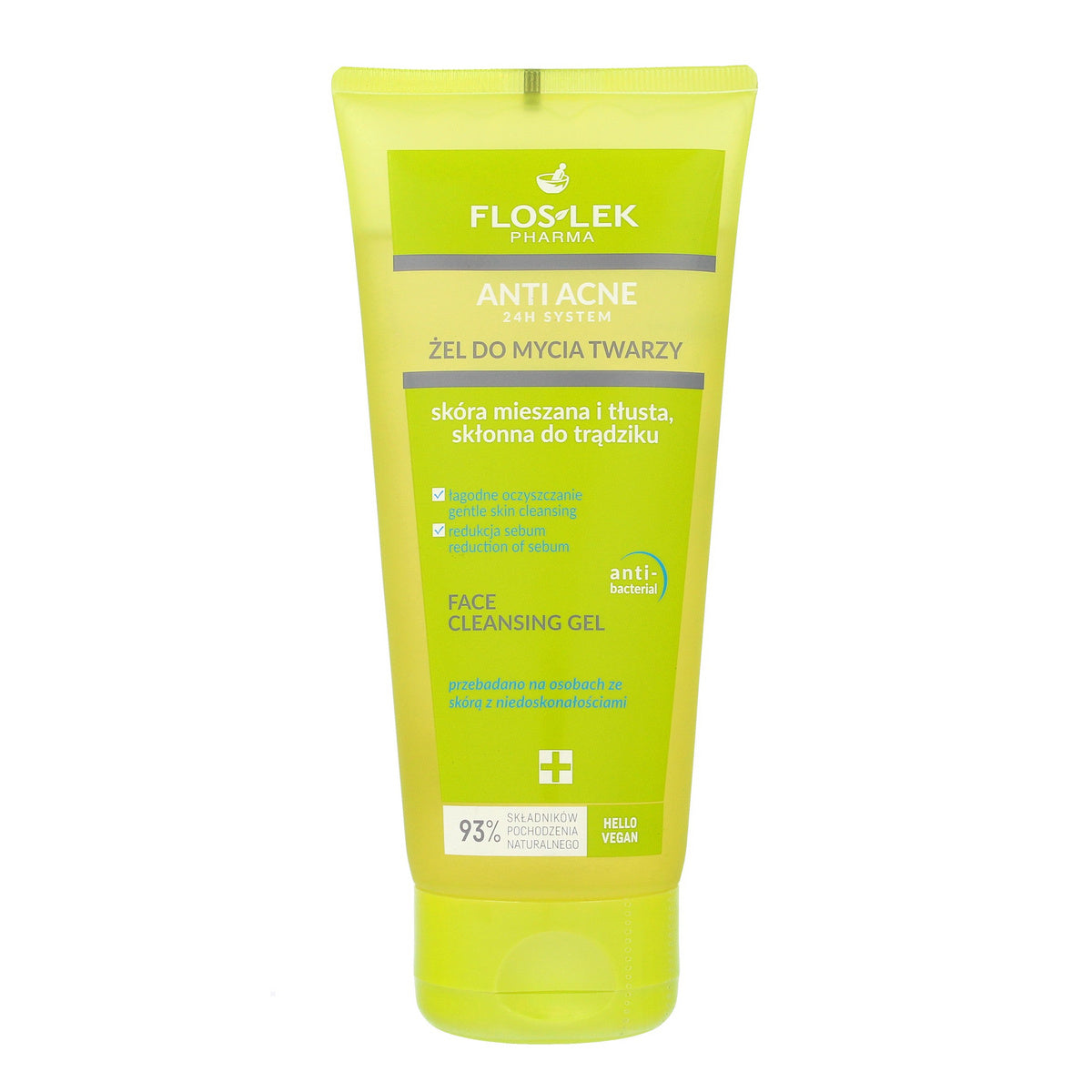 FLOSLEK Pharma Anti-Acne 24H System Valomasis gelis mišriai, riebiai ir spuoguotai odai 200ml