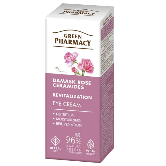 GREEN PHARMACY Damasco rožė + Ceramidai Atkuriamasis Kremas aplink akis 15 ml
