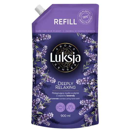 LUKSJA Aroma Senses Giliai Atsipalaiduojantis Drėkinamasis skystas muilas su levandų kvapu - atsarga 900 ml