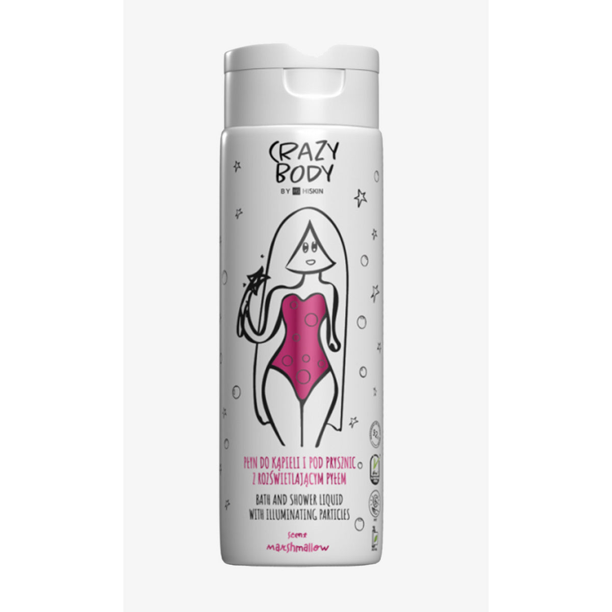 HISKIN Crazy Body Vonios ir dušo skystis su švytinčiu milteliu - MARSHMALLOW 250 ml