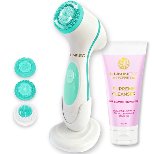 LUMINEO Professional Line Veido šepetėlis turkio spalvos + LUMINEO gelis odai su spuogais ir problematiškai odai 100 ml