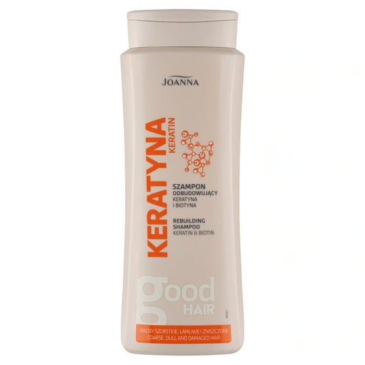 JOANNA Keratino atstatantis šampūnas šiurkštiems, nuobodu, lūžinėjantiems ir pažeistiems plaukams 400 ml