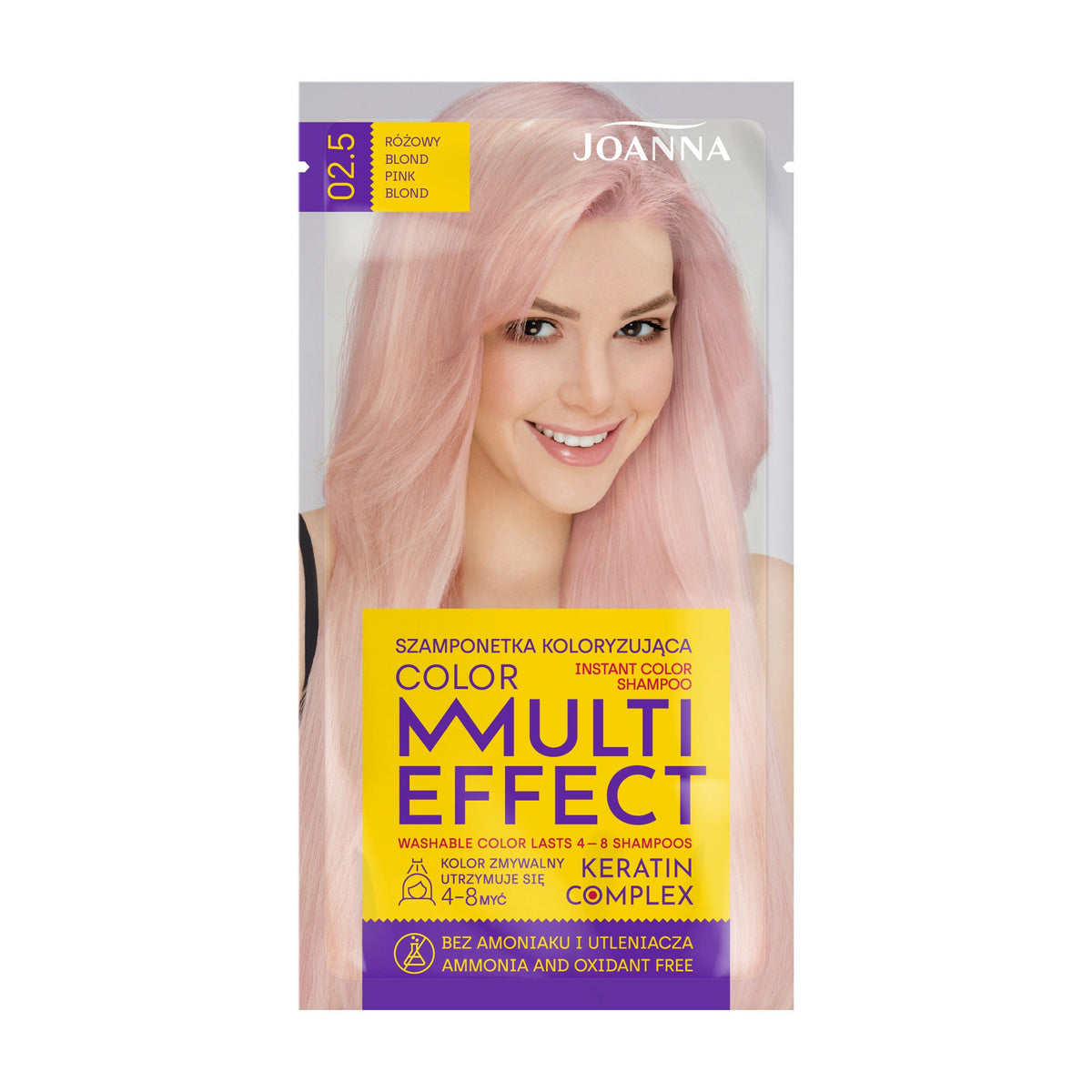 JOANNA Multi Effect Color Spalvą keičiančios šampūnėlis nr. 02.5 Rožinis šviesus