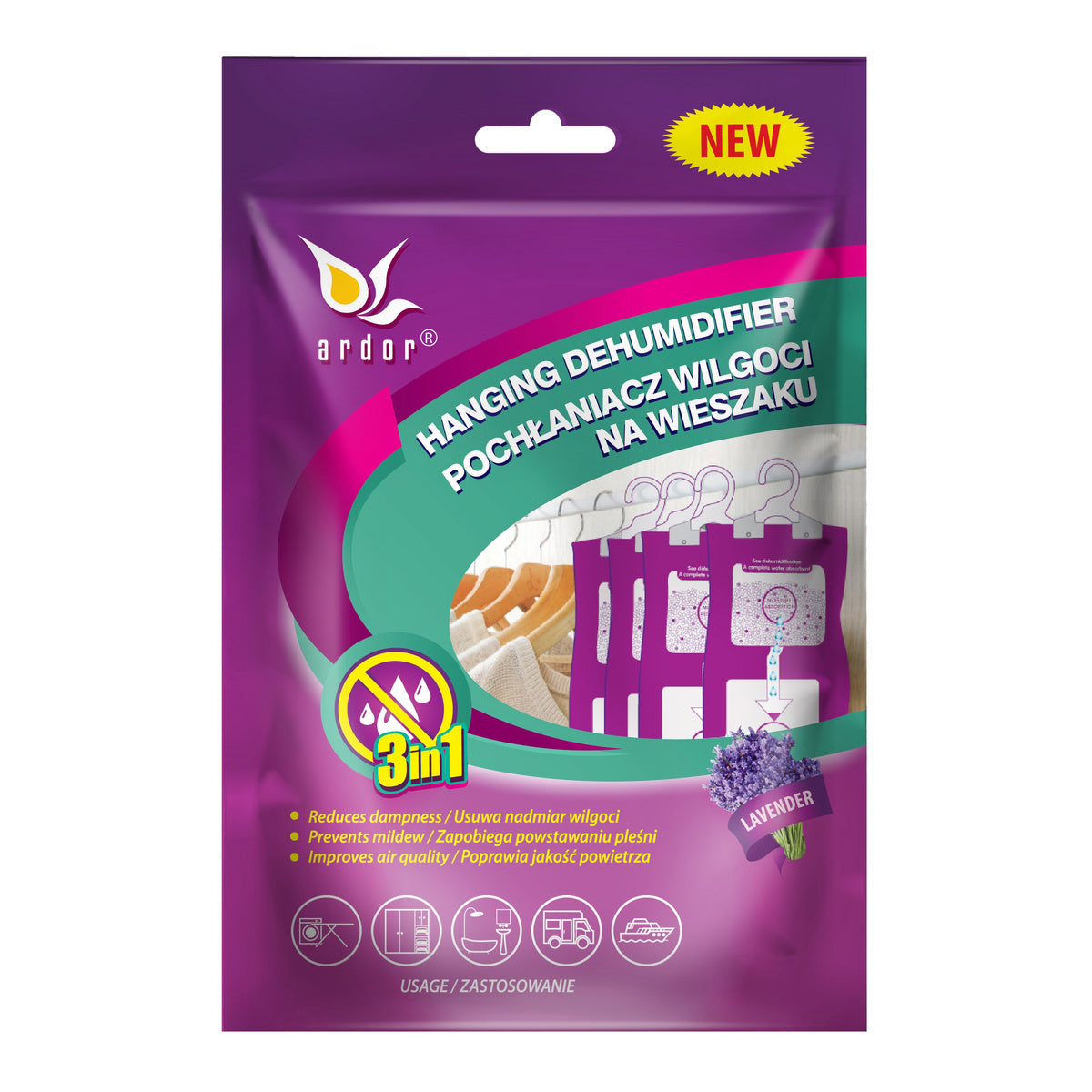 ARDOR Drėgmės sugėriklis pakabuke 3w1 - Levanda 250ml