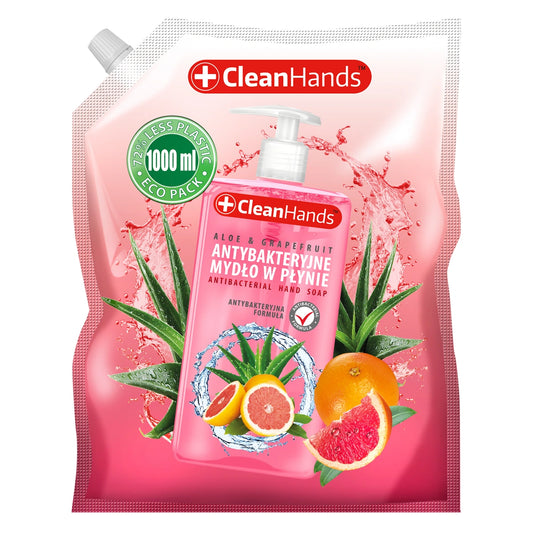 CLEAN HANDS Skystis muilas su antibakteriniu poveikiu Aloe ir Greipfrutais - papildymas 1000 ml
