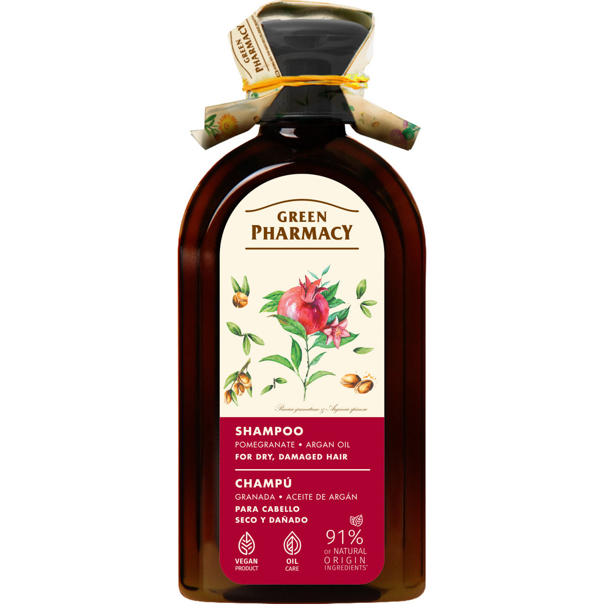 GREEN PHARMACY Šampūnas sausoms ir pažeistoms plaukams Granatas ir argano aliejus 350 ml