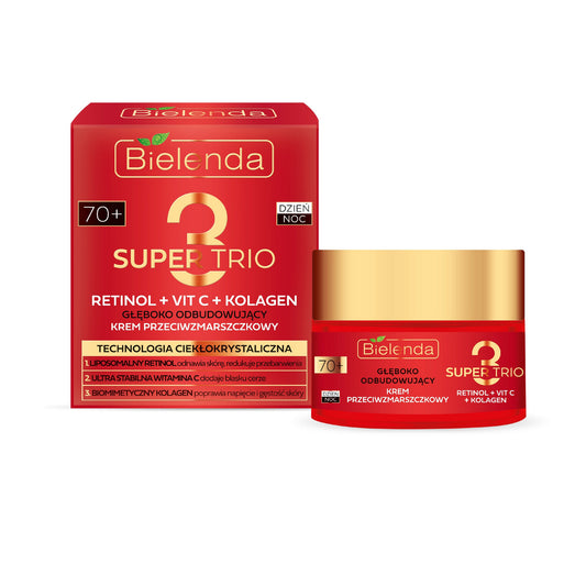 BIELENDA SUPER TRIO 70+ Giliai Atkuriantis Kremas Priešriebalams 50ml