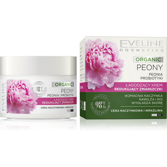 EVELINE Organic Peony Raminantis kremas raukšlėms mažinti - kapiliarinė ir jautri oda 50 ml