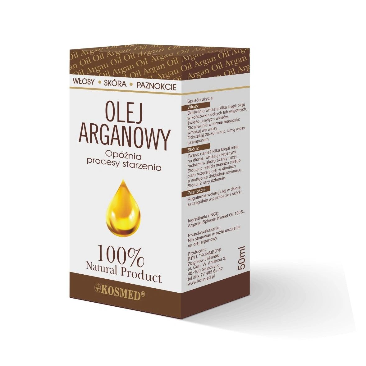 KOSMED 100% argano aliejus veidui, plaukams ir nagams 50 ml