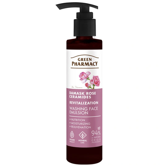 GREEN PHARMACY Damasco rožė + Ceramidai atstatanti veido prausimo emulsija 150 ml