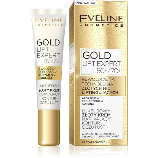 EVELINE Gold Lift Expert 50+/70+ Prabangus auksinis kremas, stangrinantis akių ir lūpų kontūrą 15 ml