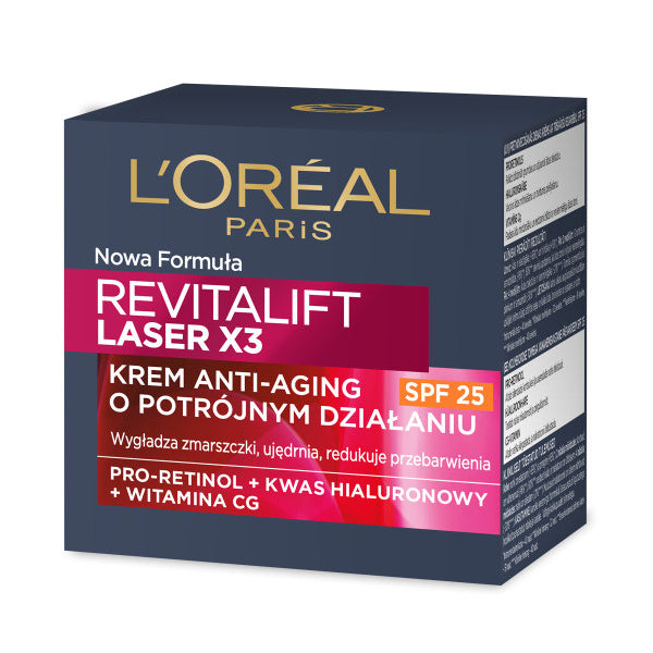LOREAL Revitalift Laser x3 Kremas anti-aging SPF25 dienai su trigubu veiksmu 50 ml