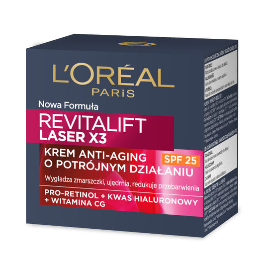 LOREAL Revitalift Laser x3 Kremas anti-aging SPF25 dienai su trigubu veiksmu 50 ml