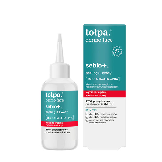 TOŁPA Dermo Veido Sebio+ Veido šveitiklis 3 Rūgštys 15%: AHA+LHA+PHA 50 ml