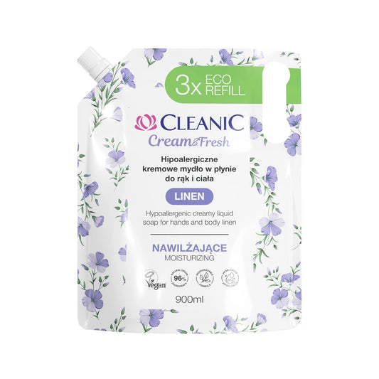 CLEANIC Cream & Fresh Hipoalergiškas Kreminis Skystas Muilas Rankoms ir Kūnui Linen - drėkinantis 900 ml