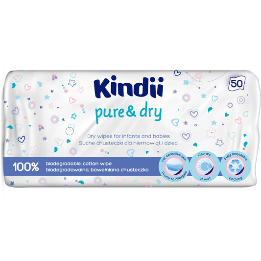 Kindii Pure & Dry Sausi servetėlės kūdikiams ir vaikams 1op.-50vnt