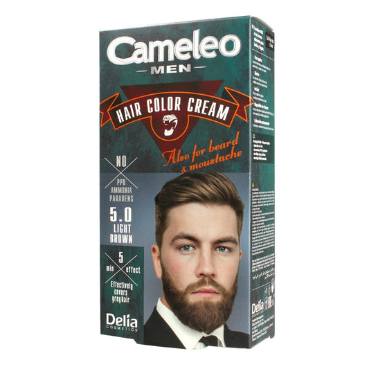 DELIA COSMETICS CAMELEO MEN Kremas spalvinti plaukams, barzdai ir ūsams 5.0 Šviesiai rudas 30ml