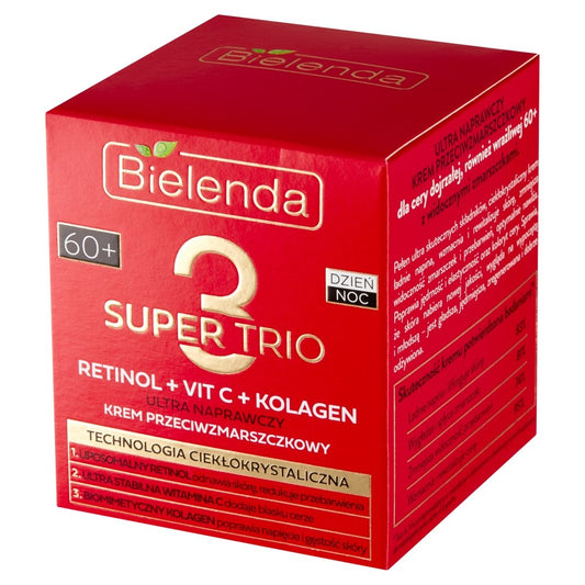 BIELENDA SUPER TRIO 60+ Ultra Atkuriantis Kremas Priešraukšlinis 50ml