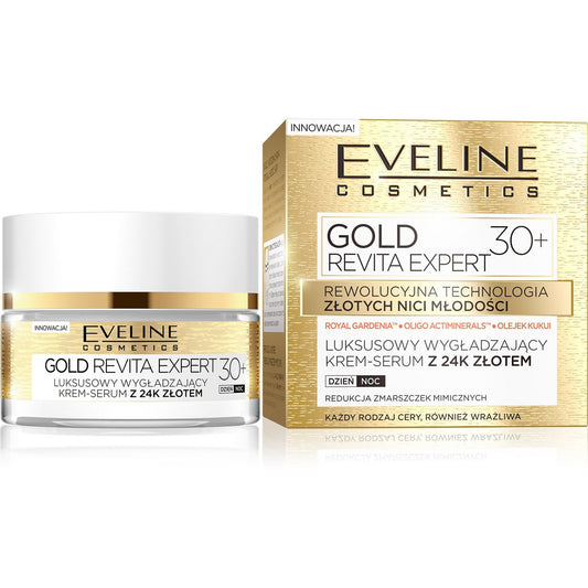 EVELINE Gold Revita Expert 30+ Luksusinis glotninantis kremas-serumas dienai/nakčiai 50 ml