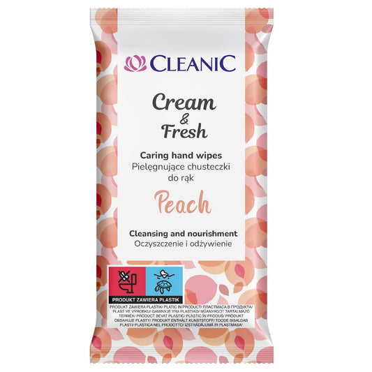 CLEANIC Prižiūrintys servetėlės rankoms Cream & Fresh - Persikas 1op-15vnt