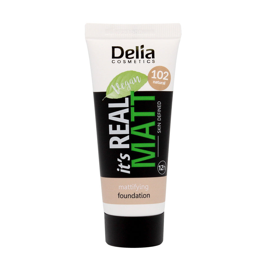 DELIA It`s Real Matt Matinis, drėkinantis makiažo pagrindas 102 Natural 30 ml
