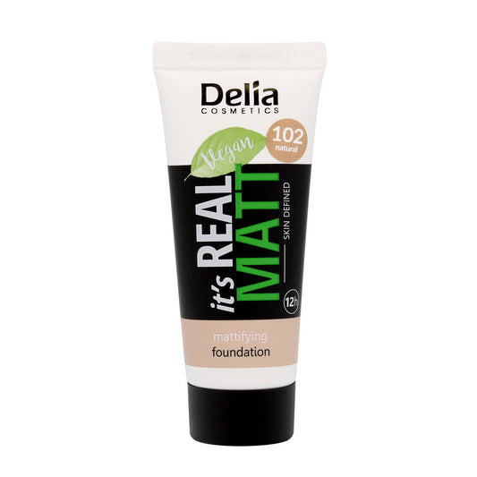 DELIA It`s Real Matt Matinis, drėkinantis makiažo pagrindas 102 Natural 30 ml