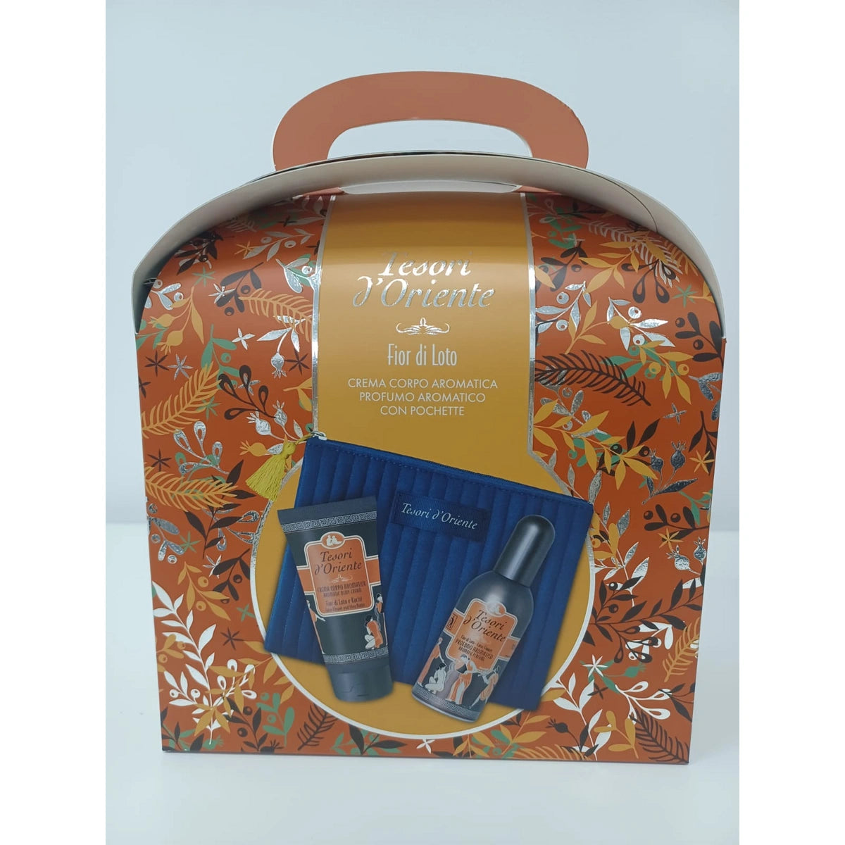 TESORI D'ORIENTE Dovanų rinkinys Lotus Flower (Tualetinis vanduo 100 ml + Kūno kremas 75 ml + Aksominė kosmetinė)