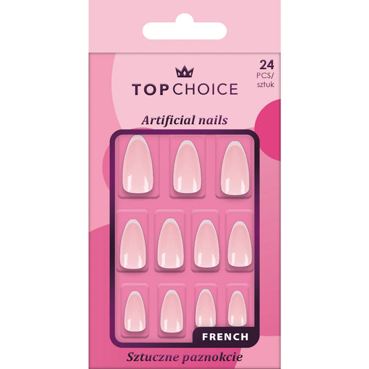 TOP CHOICE Dirbtiniai nagai Ilgi migdolai French 1 pakuotė - 24 vnt.