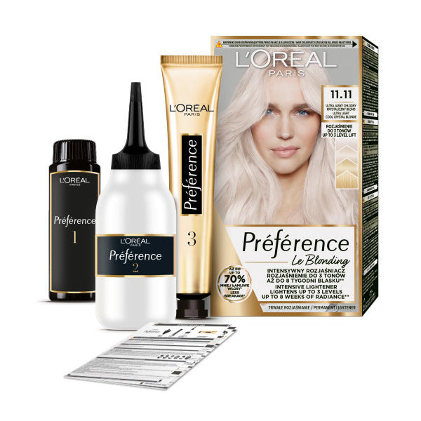 LOREAL Preference Plaukų dažai 11.11 - Labai Labai Šviesus Šaltas Kristalinis Blondinas 1 vnt.