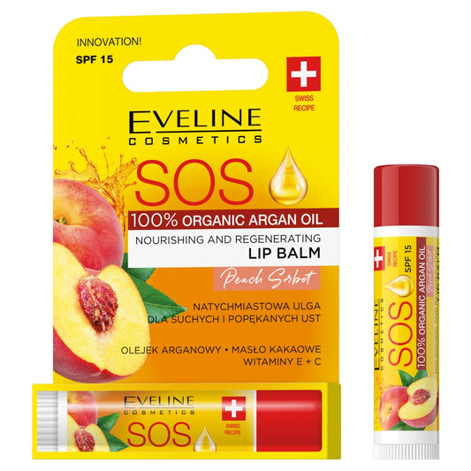 EVELINE SOS Lūpų balzamas maitinantis-regeneruojantis Persikų sorbetas