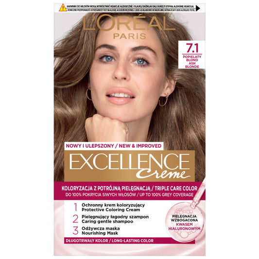 LOREAL Excellence Creme Plaukų dažai 7.1 Pelenų Šviesus