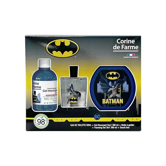 CORINA DE FARME Rinkinys Batman Tualetinis vanduo 50 ml + Putojantis gelis 3w1 300 ml + Užkandžių dėžutė