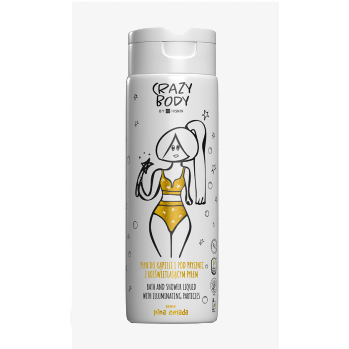 HISKIN Crazy Body Vonios ir dušo skystis su švytinčiu milteliu - PINA COLADA 250 ml