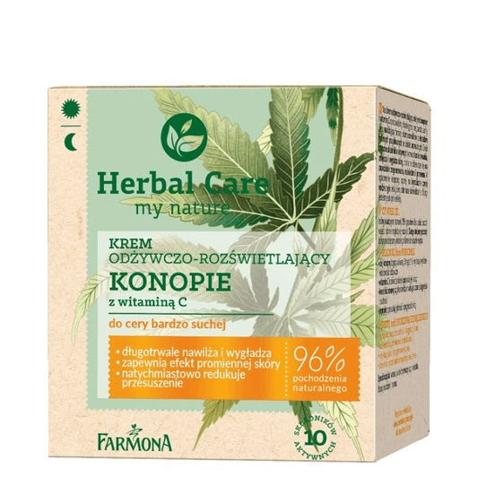 HERBAL CARE Maistingas-šviesinantis kremas labai sausai odai Kanapės su vitaminu C dienai/nakčiai 50 ml