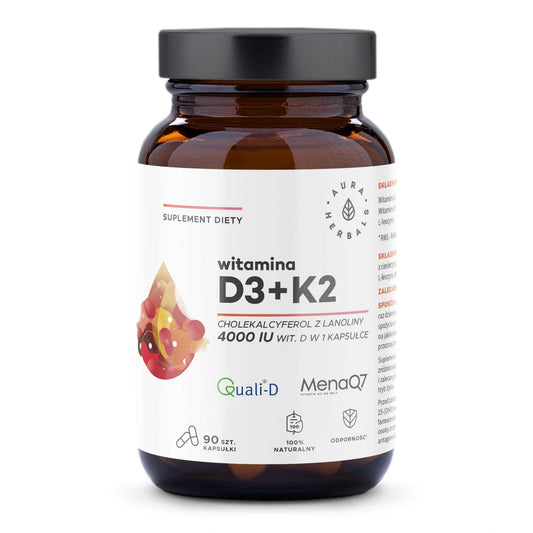 AURA HERBALS Vitamin D3 4000 IU + K2 90 kapsulių