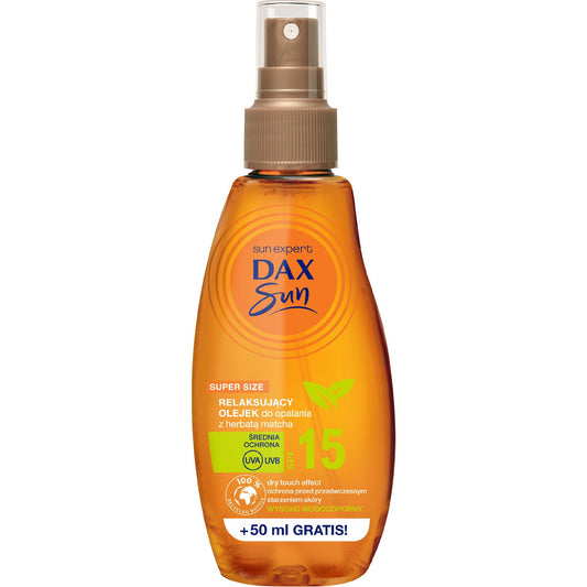 Dax Sun Atsipalaiduojantis įdegio aliejus su Matcha arbata SPF15 200ml