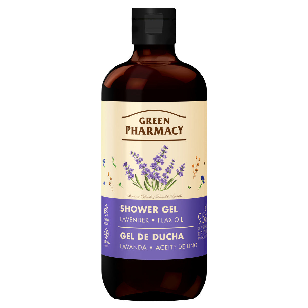GREEN PHARMACY Dušo gelis - Levanda + Linų aliejus 500 ml