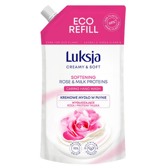LUKSJA Creamy & Soft Glotnus kreminis skystas muilas Rožė & Pieno baltymai 400 ml - papildymas
