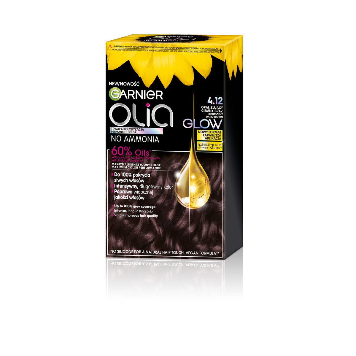 GARNIER Olia Plaukų dažai nr. 4.12 Tamsiai rudas - Opalizuojantis tamsus rudasis