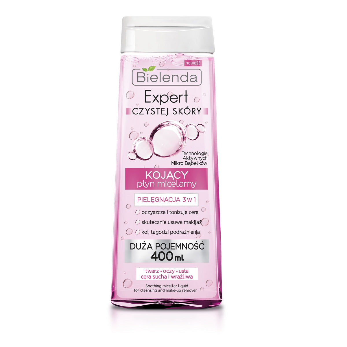BIELENDA EXPERT ŠVARIOS ODOS Micelinis skystis 3w1 raminantis makiažo valymui 400ml