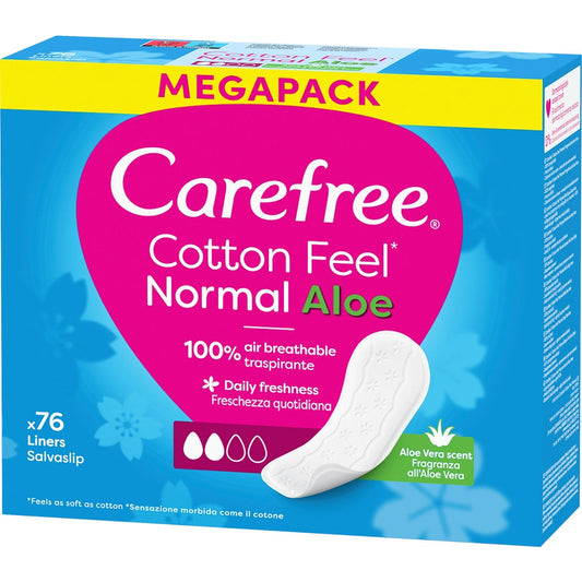 CAREFREE Cotton Feel Normal Aloe higieninės pagalvėlės su alijošiaus kvapu 1 pakuotė - 76 vnt.