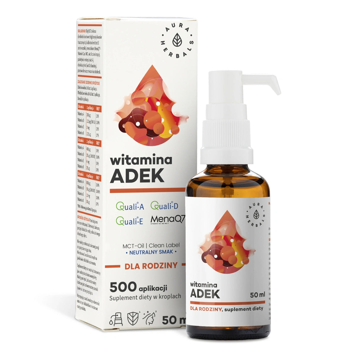 AURA HERBALS Vitamin ADEK šeimai MCT - lašai 50 ml
