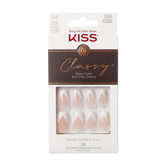 KISS Dirbtiniai nagai su klijais Classy Nails, Silk Dress, White, Medium Coffin