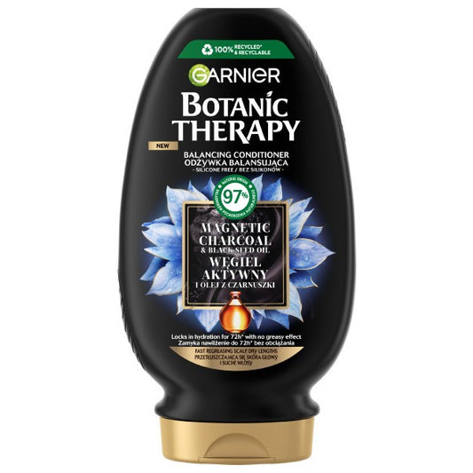 GARNIER Botanic Therapy Balansuojanti plaukų kondicionierius riebiai galvos odai ir sausiems plaukams su aktyvinta anglimi 200 ml